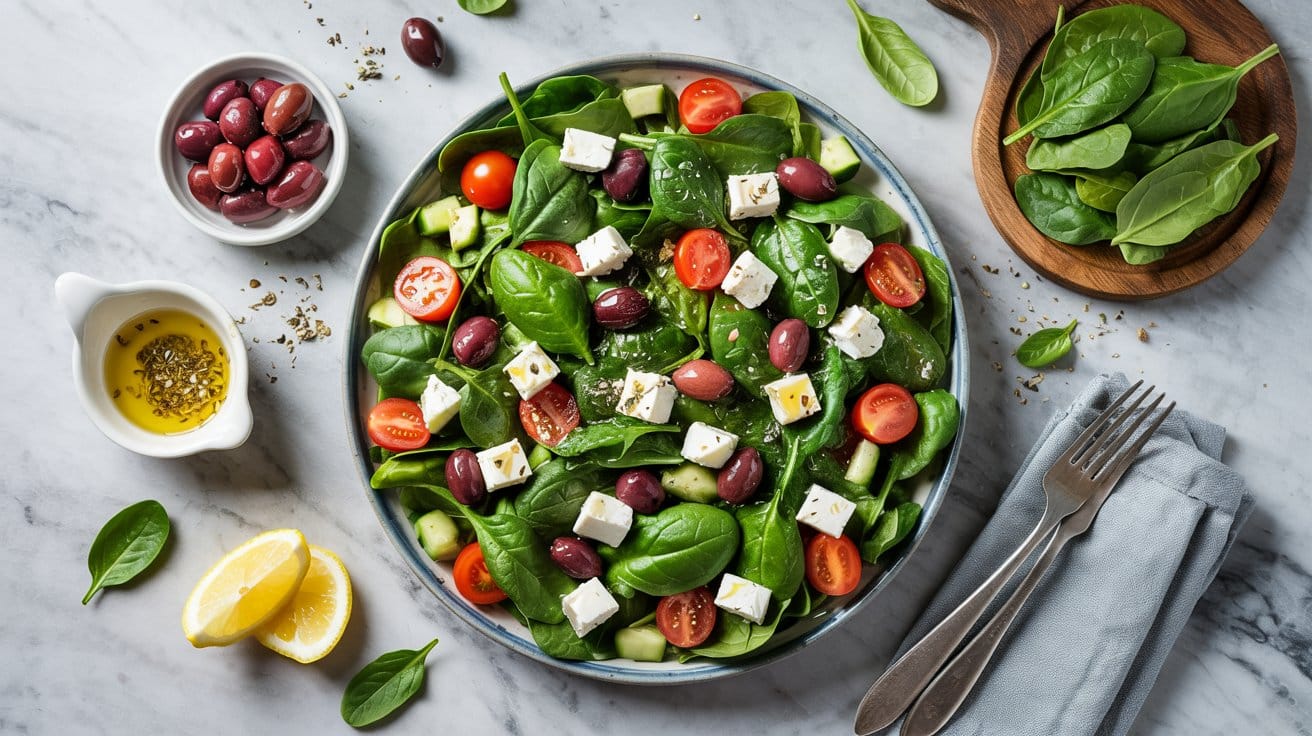 Feta, Olives, and Greens served as a side dish | EpicureDelight