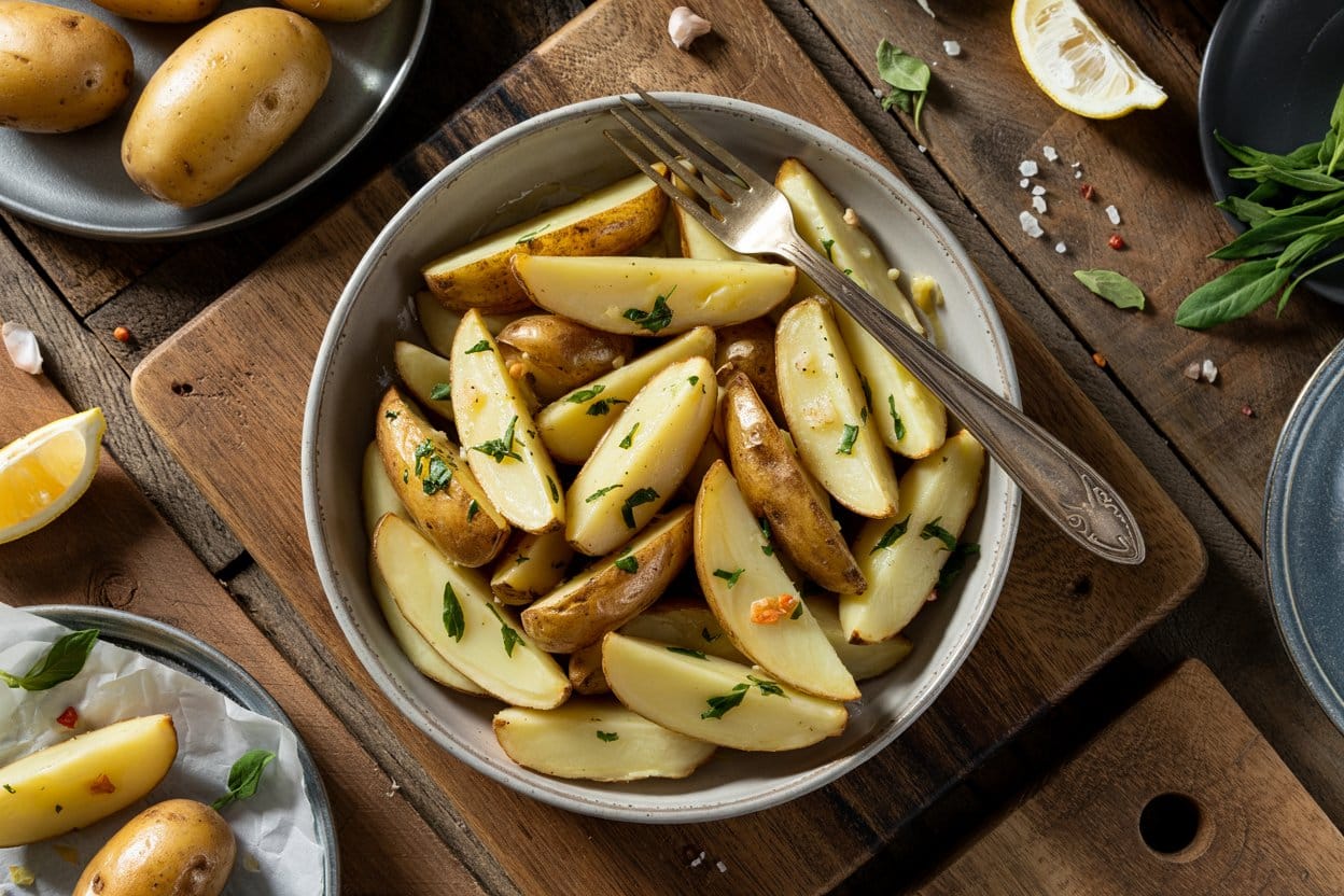 Garlic Potato Wedges served as a side dish | EpicureDelight