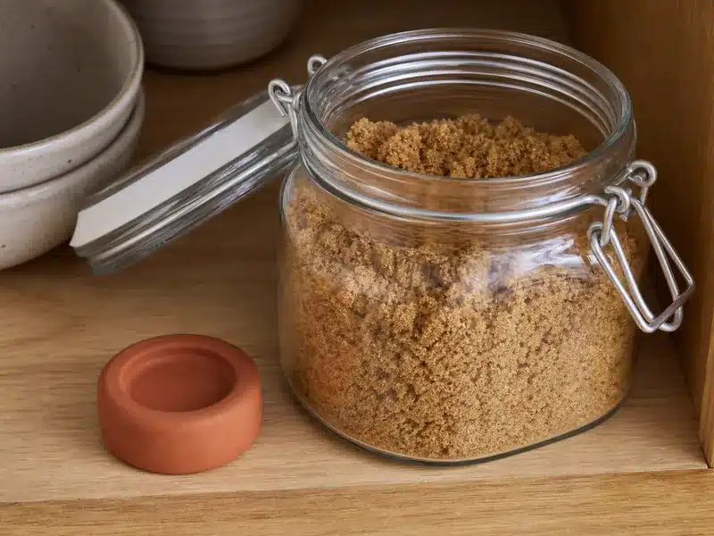 Brown sugar jar with a food-safe terracotta sugar saver
