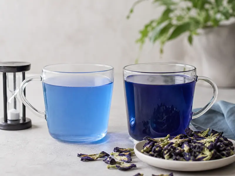 Butterfly pea tea at light, medium, and long steep times | EpicureDelight