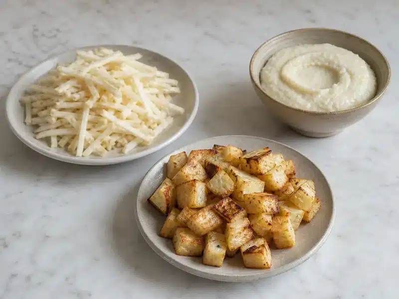Raw roasted and pureed celery root compared - texture | EpicureDelight