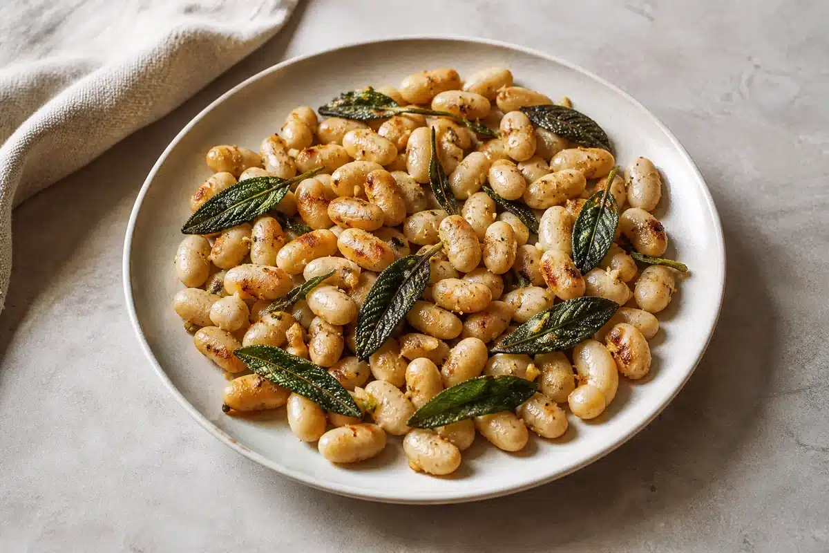 Crispy Sage White Beans served as a side dish | EpicureDelight