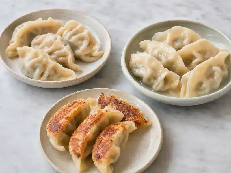 Steamed boiled and pan-fried dumplings showing different wrappers | EpicureDelight