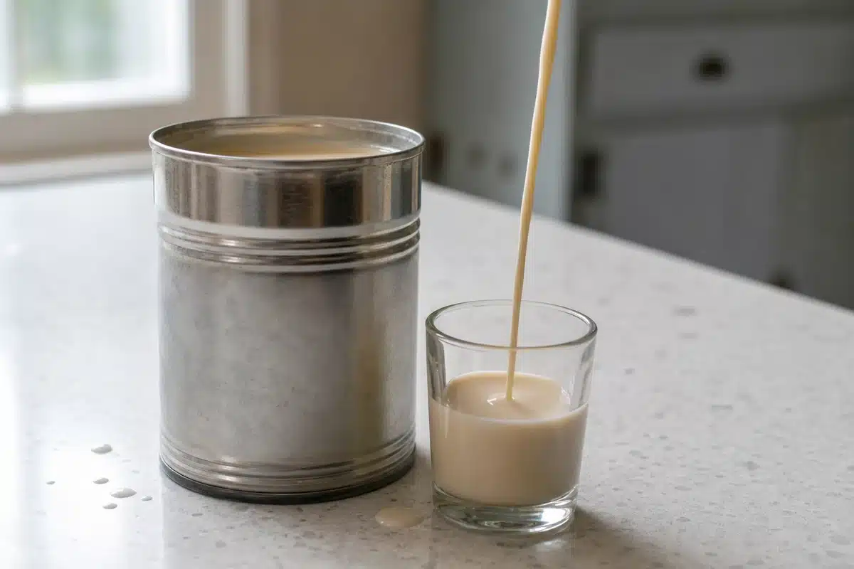 Cans and poured evaporated milk for a shelf-life check | EpicureDelight