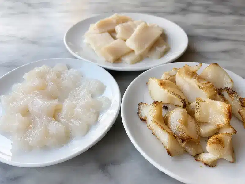 Raw, blanched, and quick-seared geoduck pieces | EpicureDelight