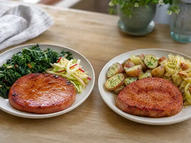 Sweet glazed and savory ham steaks with matching sides - ham steak pairings | EpicureDelight