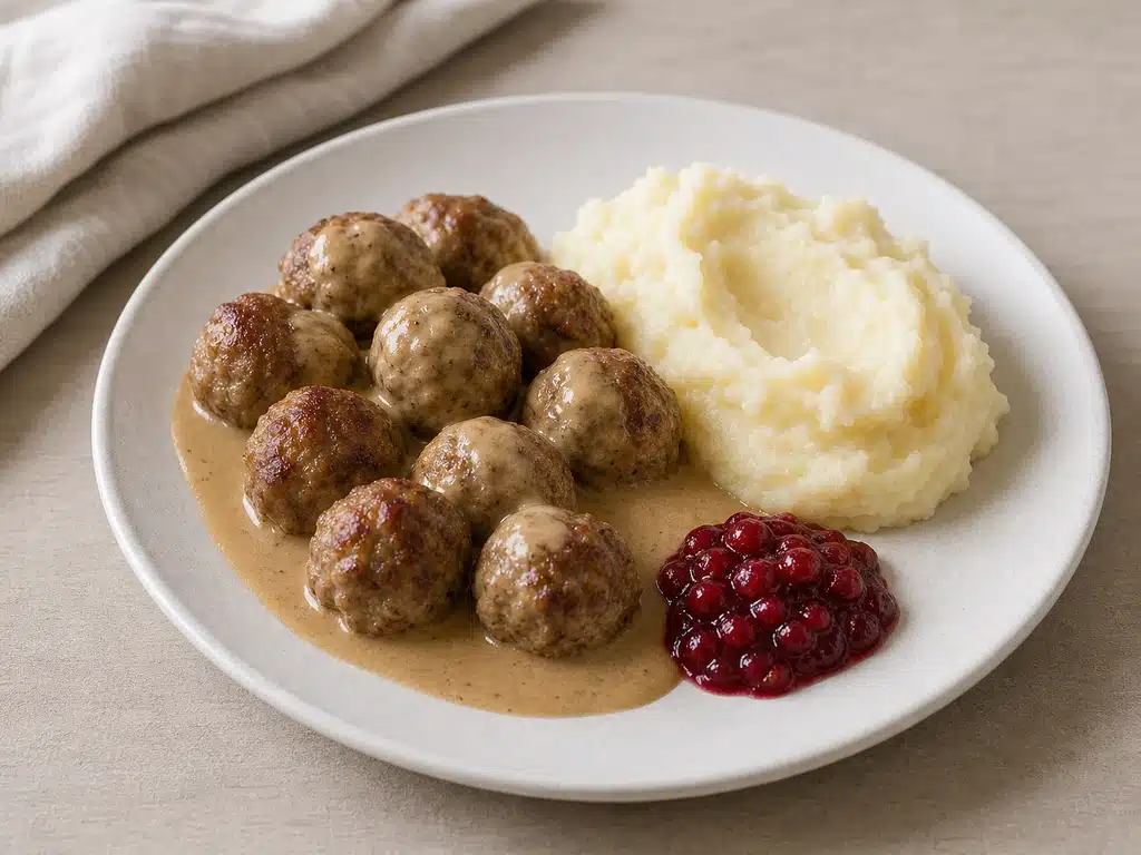 Swedish meatballs with mashed potatoes and lingonberry sauce | EpicureDelight