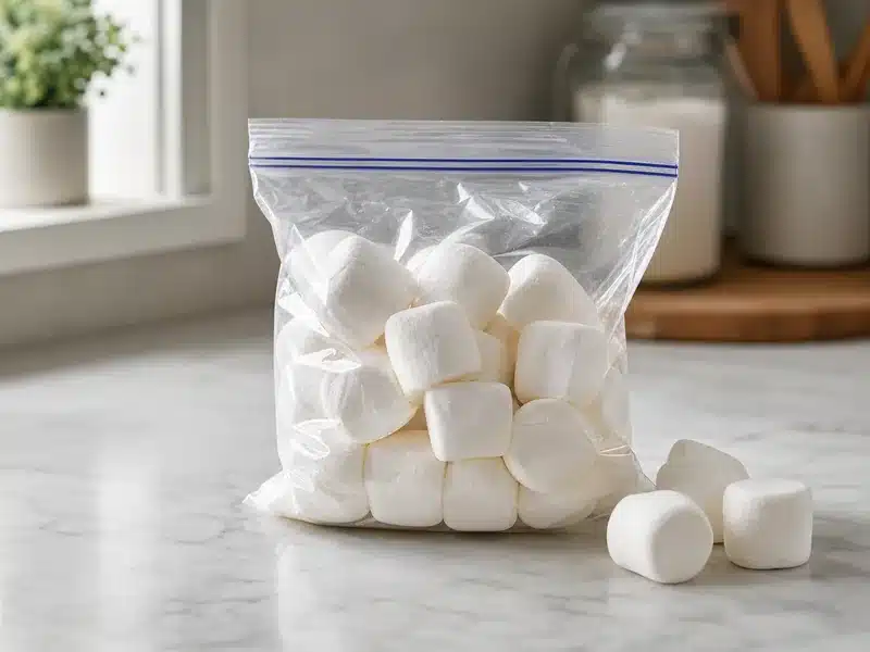 Fresh marshmallows sealed in an airtight bag - marshmallow shelf life | EpicureDelight