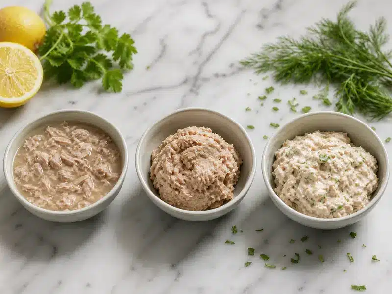 Watery, balanced, and pasty tuna salad textures side by side | EpicureDelight