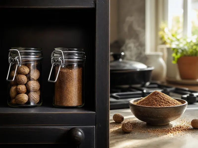 Nutmeg stored in a closed jar away from stove steam | EpicureDelight
