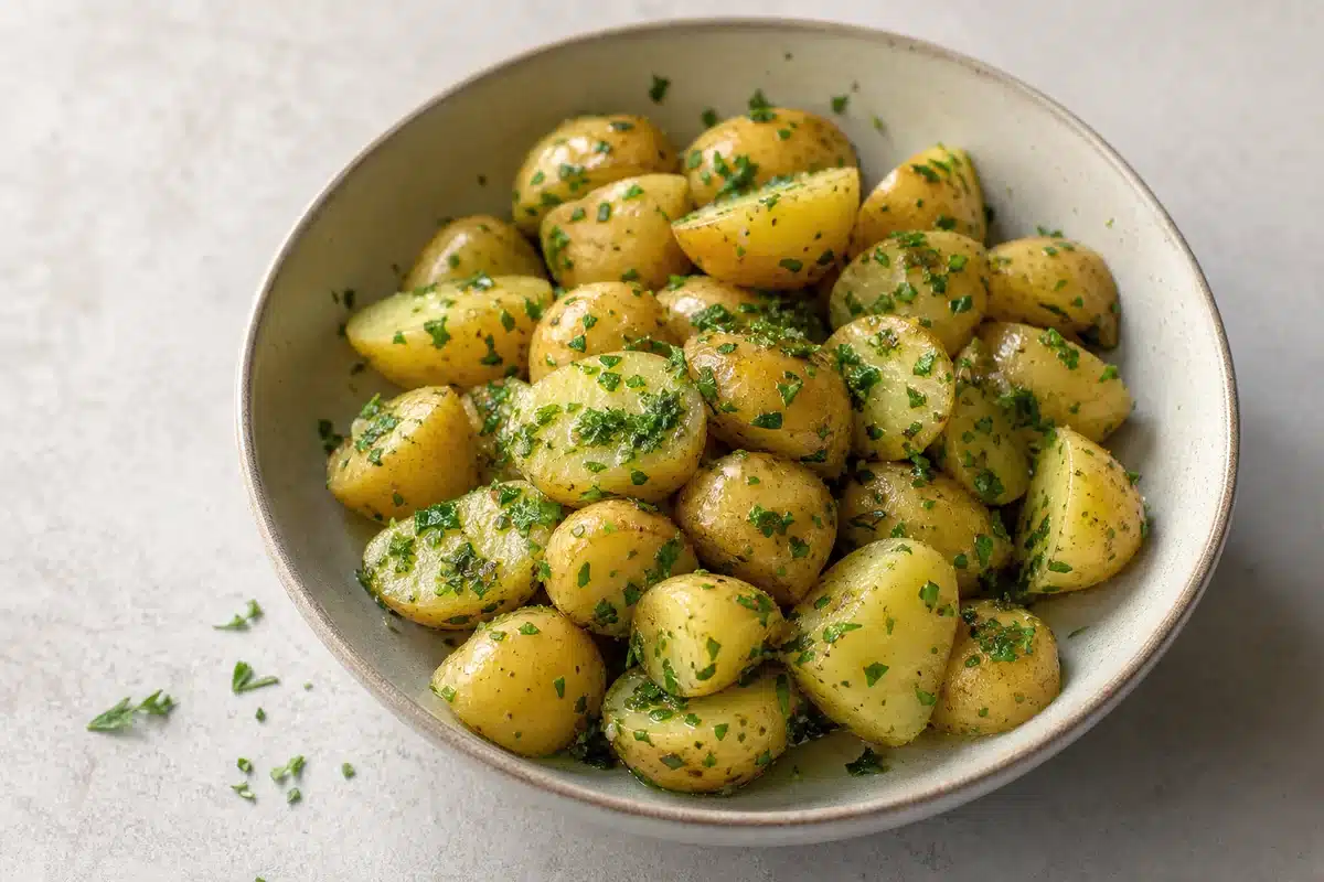 Parsley Potatoes served as a side dish | EpicureDelight
