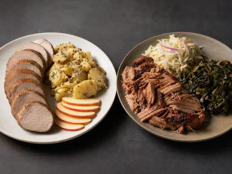 Lean pork loin and rich pork shoulder with different sides - pork roast cuts | EpicureDelight