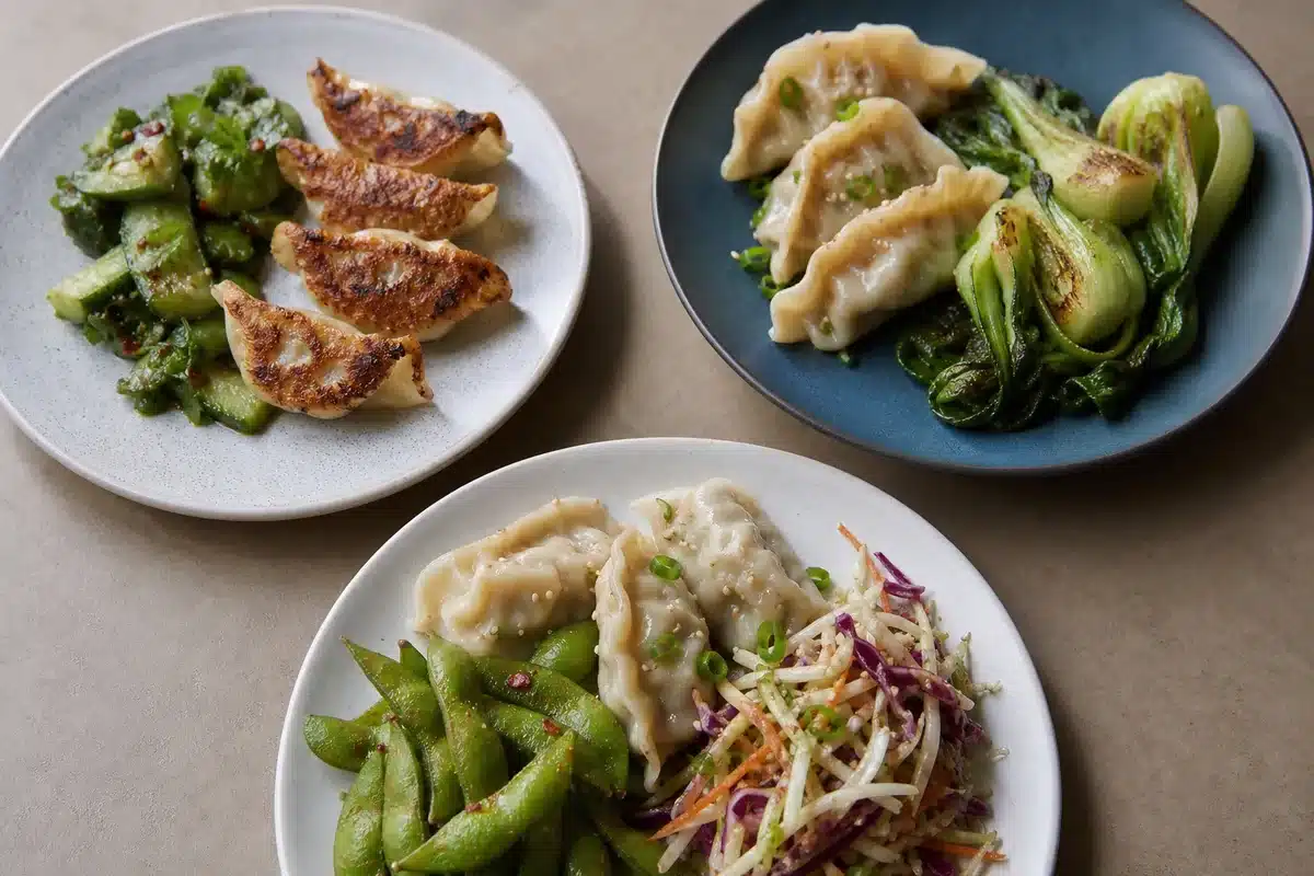 Pan-fried, steamed, and party potstickers with different sides - dumpling methods | EpicureDelight