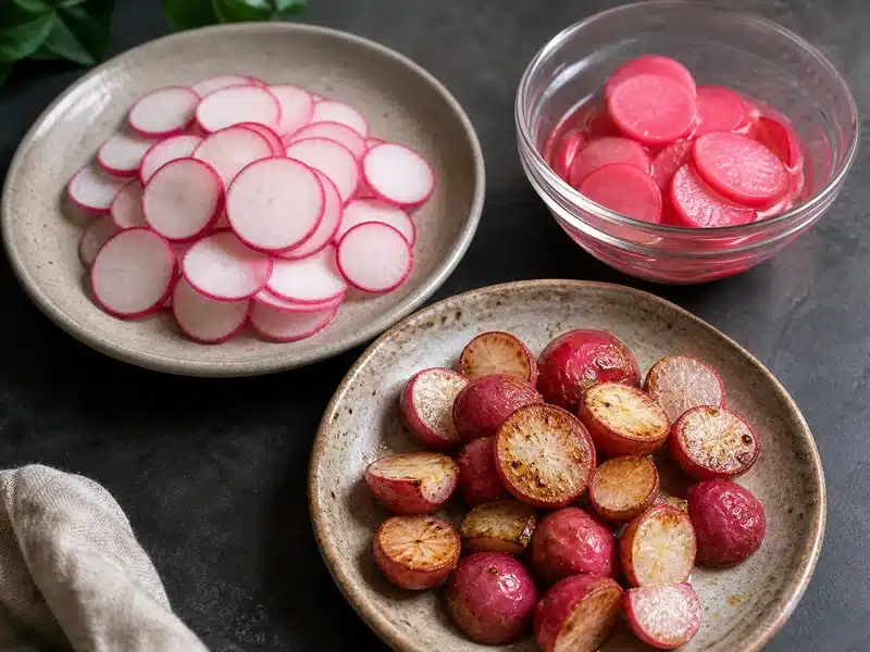 Raw roasted and quick-pickled radishes side by side - radish taste | EpicureDelight