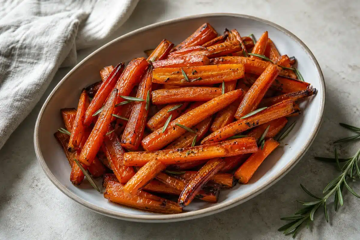 Rosemary Roasted Carrots served as a side dish | EpicureDelight