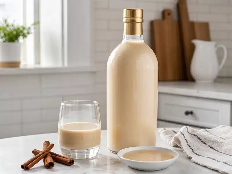 Cream liqueur bottle and small glass for a storage check - cream liqueur | EpicureDelight