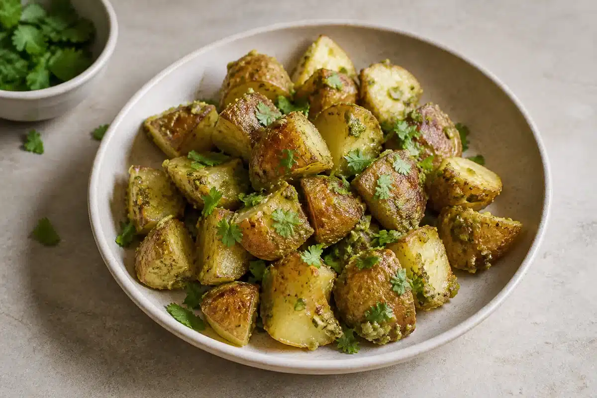 Salsa Verde Potatoes served as a side dish | EpicureDelight