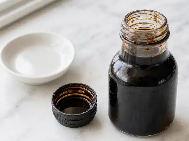 Soy sauce bottle neck and cap checked for residue - spoiled soy sauce signs | EpicureDelight