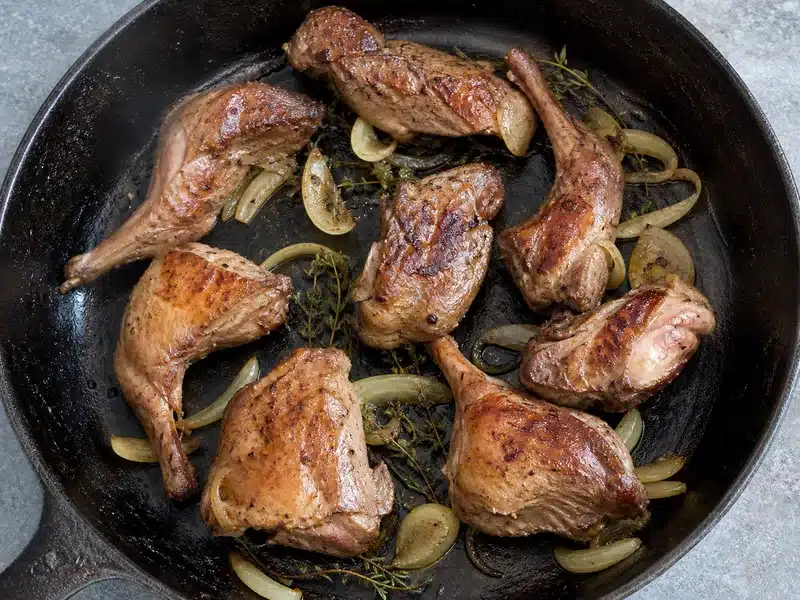 Browned squirrel meat portions ready for braising - texture | EpicureDelight