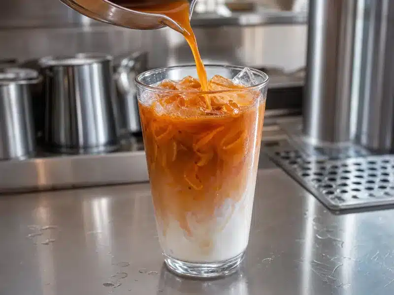 Strong Thai tea poured over ice with a milk layer | EpicureDelight