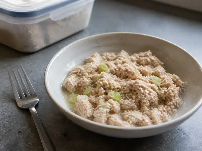 Thawed tuna salad with watery separated dressing - tuna salad freezing | EpicureDelight