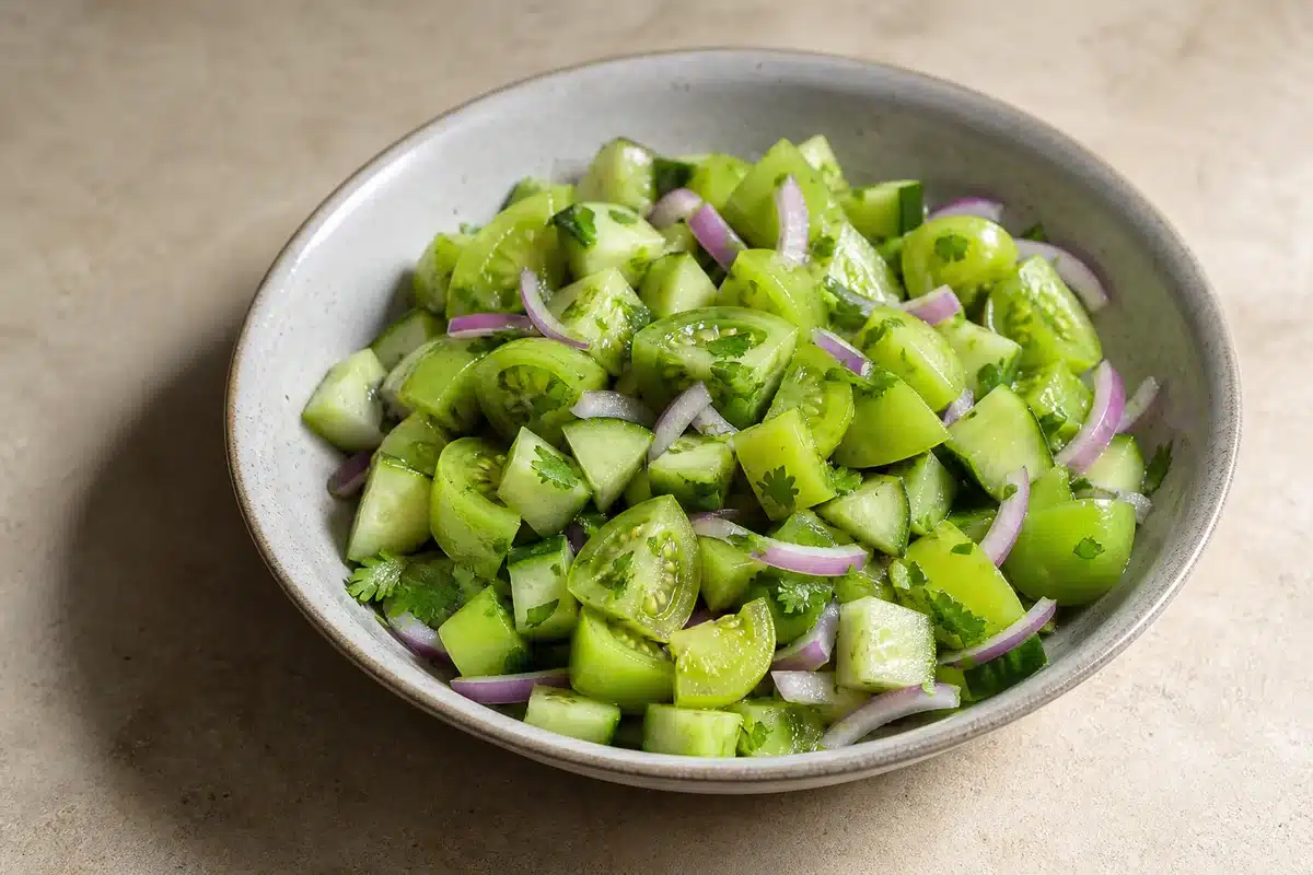Tomatillo Cucumber Salad served as a side dish | EpicureDelight