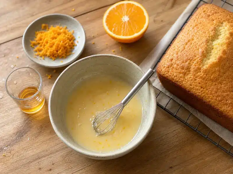 Orange liqueur measured beside orange glaze and loaf cake - triple sec uses | EpicureDelight